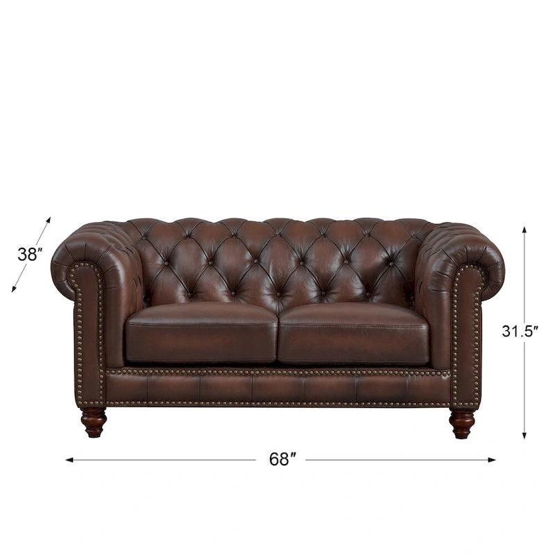 Zestaw mebli Chesterfield Hydeline Alton Bay z wysokogatunkowej skóry licowej: sofa, kanapa dwuosobowa i fotel – sofa, kanapa dwuosobowa, fotel