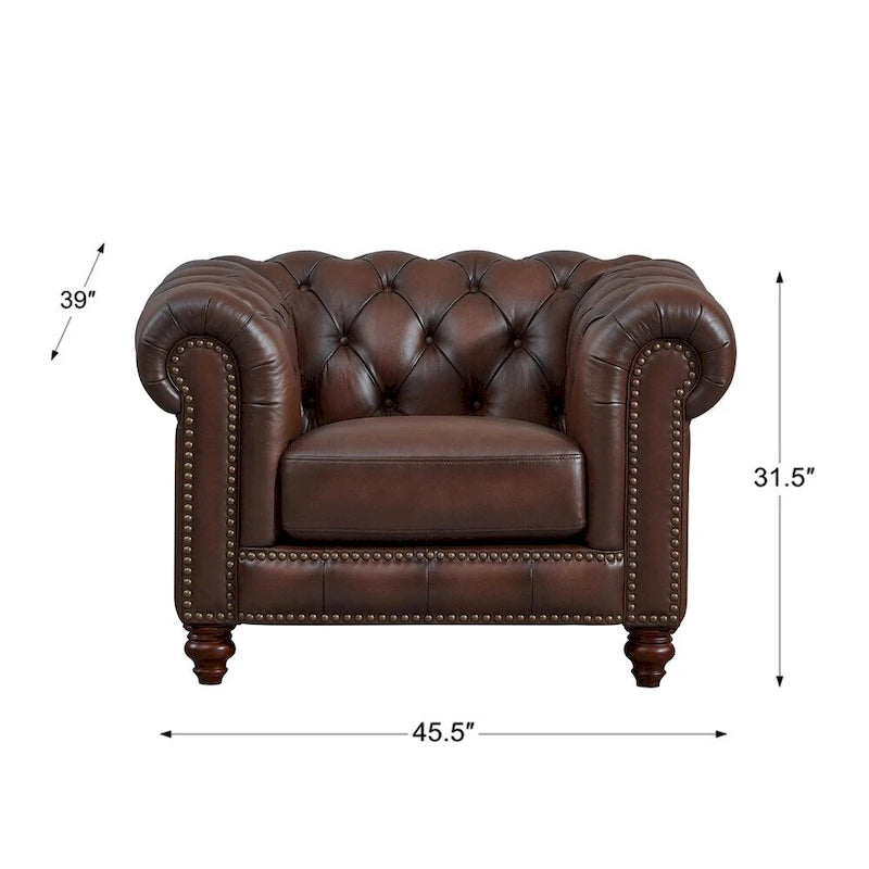 Zestaw mebli Chesterfield Hydeline Alton Bay z wysokogatunkowej skóry licowej: sofa, kanapa dwuosobowa i fotel – sofa, kanapa dwuosobowa, fotel