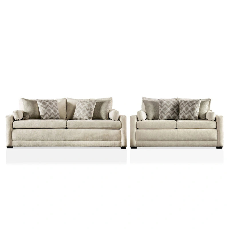Breward traditioneel 2-delig bankstel met beige chenillebekleding en kussens van Furniture of America