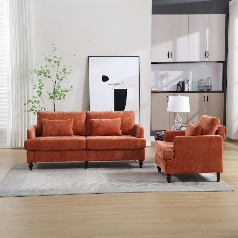 HOMEFUN Chenille Upholstered Wood Frame Loveseat with Armchair for Living Room