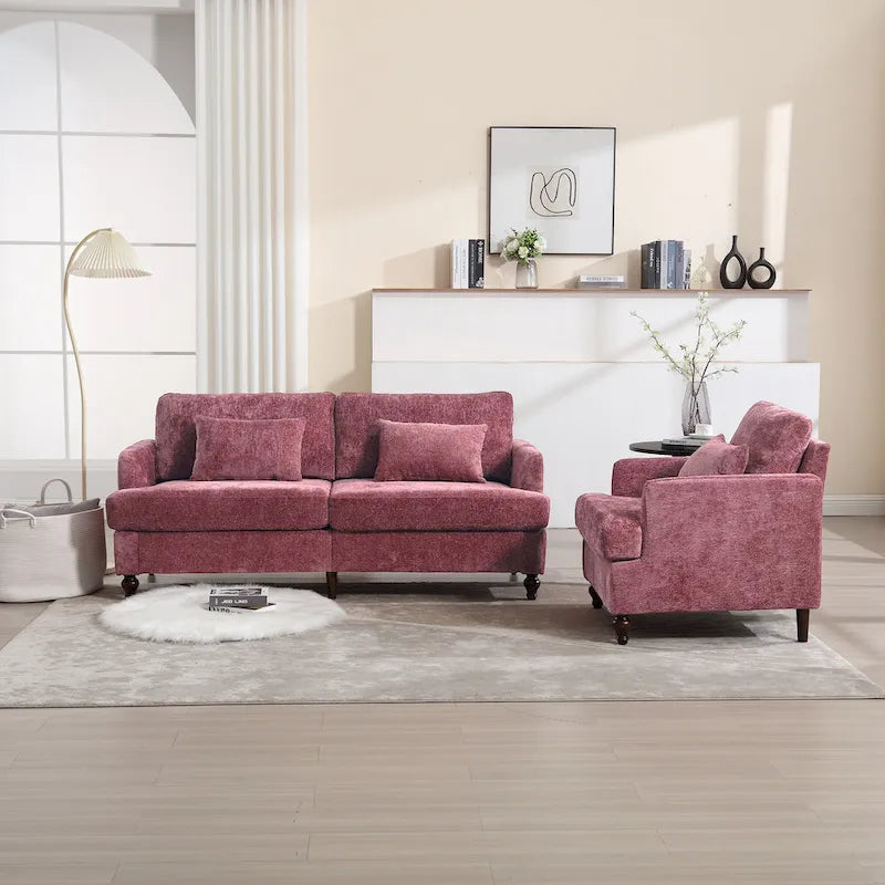 HOMEFUN Chenille Upholstered Wood Frame Loveseat with Armchair for Living Room