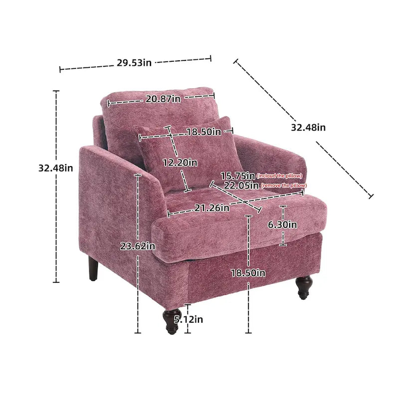 HOMEFUN Chenille Upholstered Wood Frame Loveseat with Armchair for Living Room