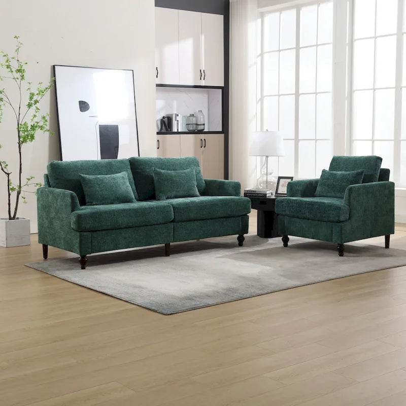 HOMEFUN Chenille Upholstered Wood Frame Loveseat with Armchair for Living Room