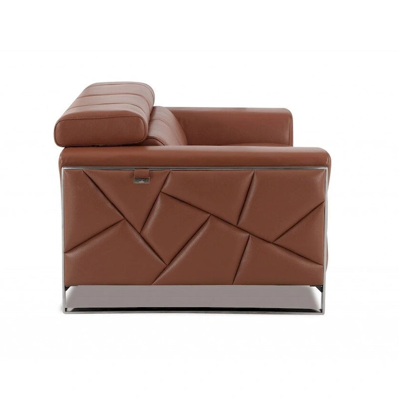 Divanetto HomeRoots 75 in pelle italiana color cammello e argento