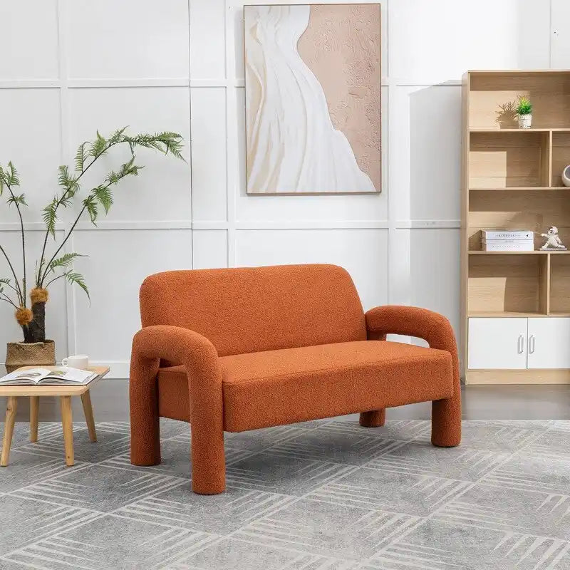 SEYNAR Mid-Century-Modern-Sofa aus Bouclé 51 aus Massivholz mit geschwungener Form
