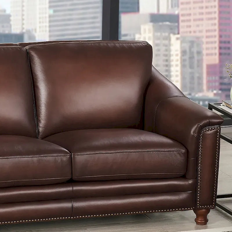 Hydeline Belfast loveseat van topnerfleer met veren, traagschuim en vering