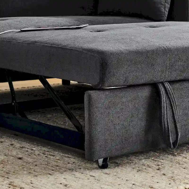 Sofá cama de 2 plazas con toma de corriente USB, bolsillos laterales y almohada lumbar