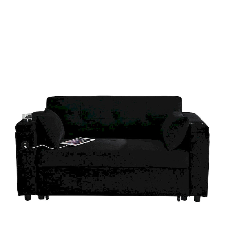 Sofá cama de 2 plazas con toma de corriente USB, bolsillos laterales y almohada lumbar