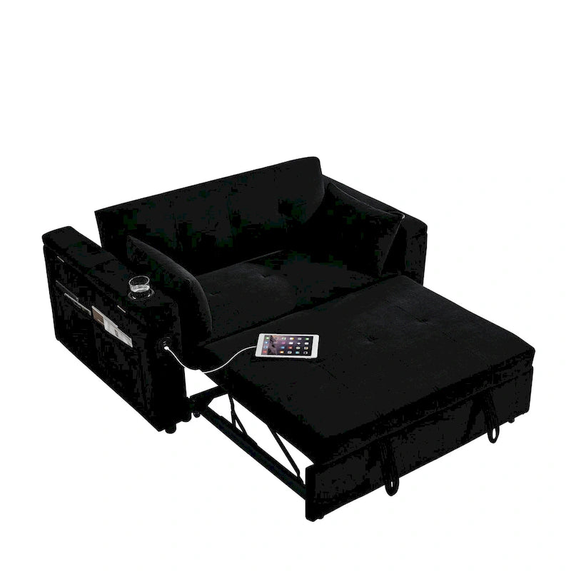 Sofá cama de 2 plazas con toma de corriente USB, bolsillos laterales y almohada lumbar