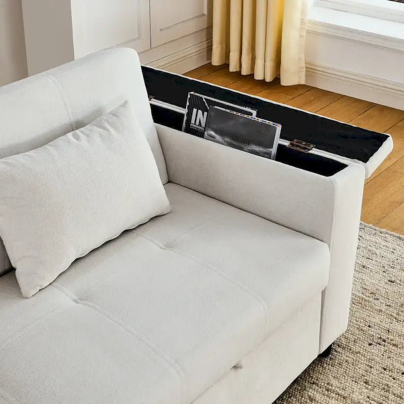 Sofá cama de 2 plazas con toma de corriente USB, bolsillos laterales y almohada lumbar