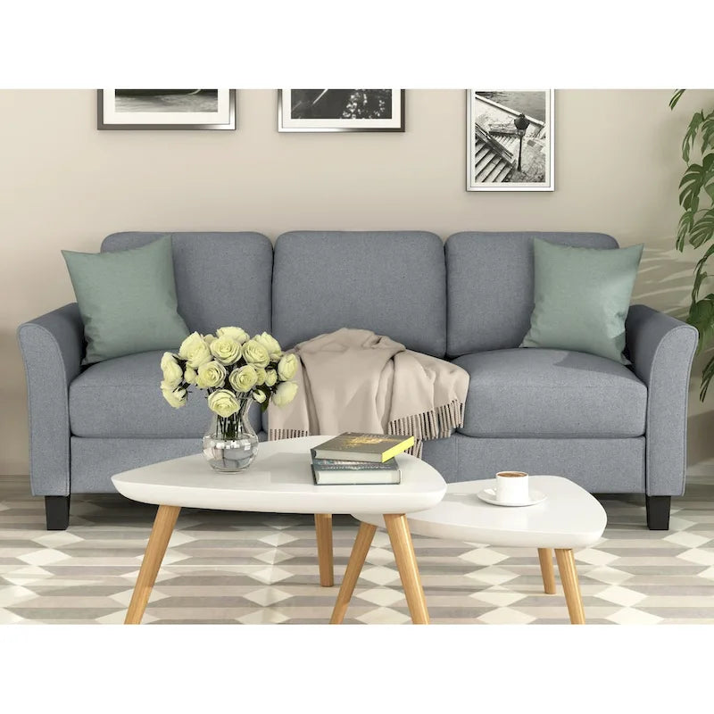 Trzyosobowa sofa do salonu z lnianej tkaniny