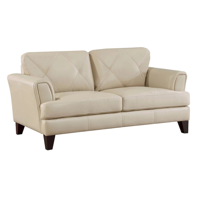 Lisa loveseat van 71 inch, crème topnerfleer en splitleer, bruin massief hout