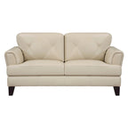 Lisa loveseat van 71 inch, crème topnerfleer en splitleer, bruin massief hout