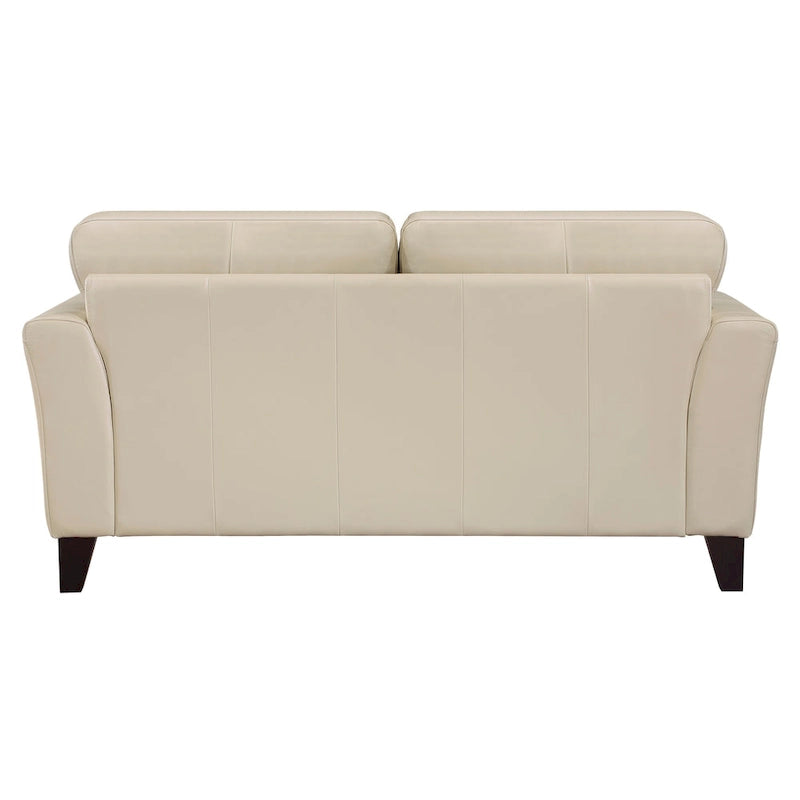 Lisa loveseat van 71 inch, crème topnerfleer en splitleer, bruin massief hout