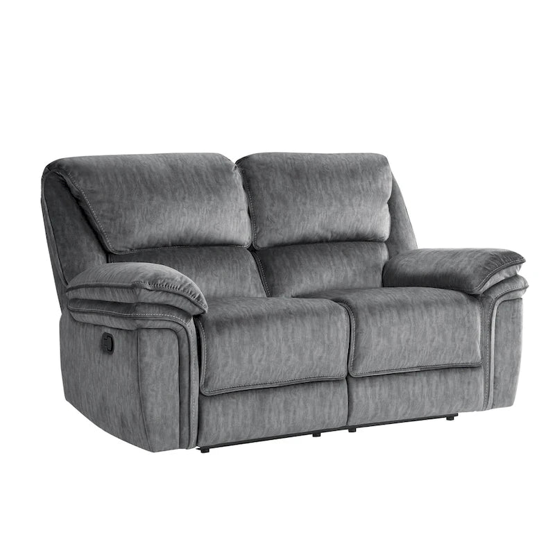 Muir 65-calowa dwuosobowa sofa z ręcznie regulowanymi rozkładanymi siedziskami, pikowana szara mikrofibra, lite drewno