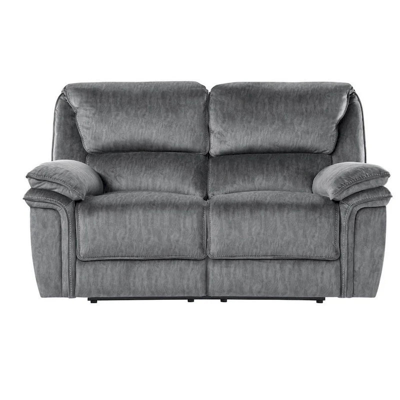 Muir 65-calowa dwuosobowa sofa z ręcznie regulowanymi rozkładanymi siedziskami, pikowana szara mikrofibra, lite drewno