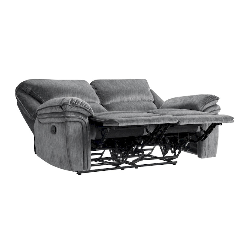 Muir 65-calowa dwuosobowa sofa z ręcznie regulowanymi rozkładanymi siedziskami, pikowana szara mikrofibra, lite drewno
