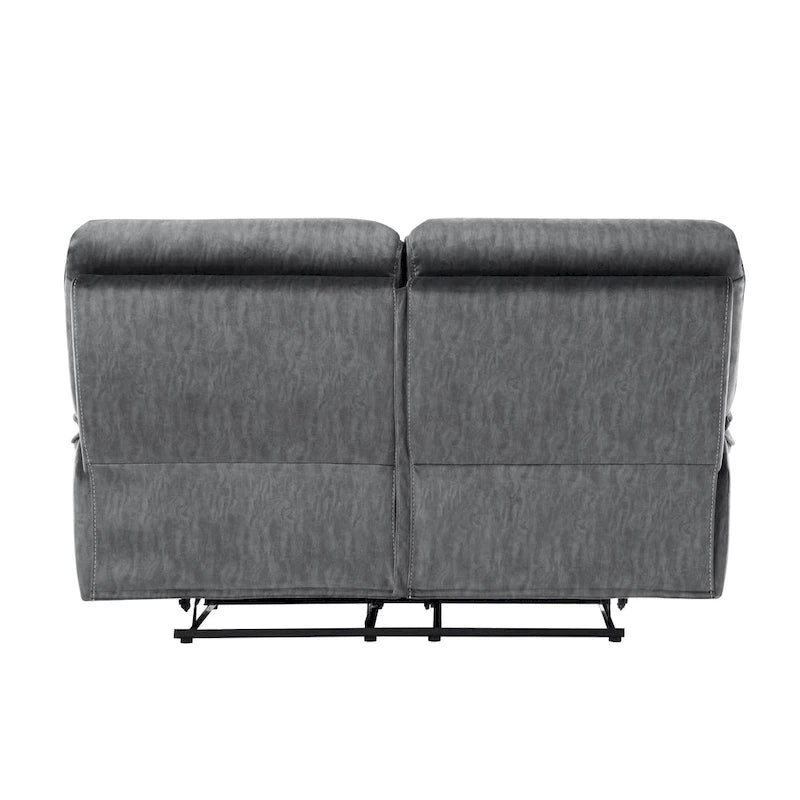 Muir 65-calowa dwuosobowa sofa z ręcznie regulowanymi rozkładanymi siedziskami, pikowana szara mikrofibra, lite drewno