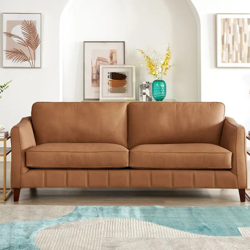 Hydeline Aria set van bank en fauteuil van topnerfleer met veren, traagschuim en veren
