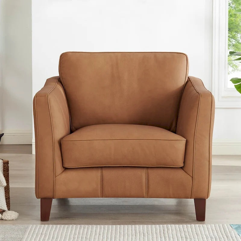 Hydeline Aria set van bank en fauteuil van topnerfleer met veren, traagschuim en veren