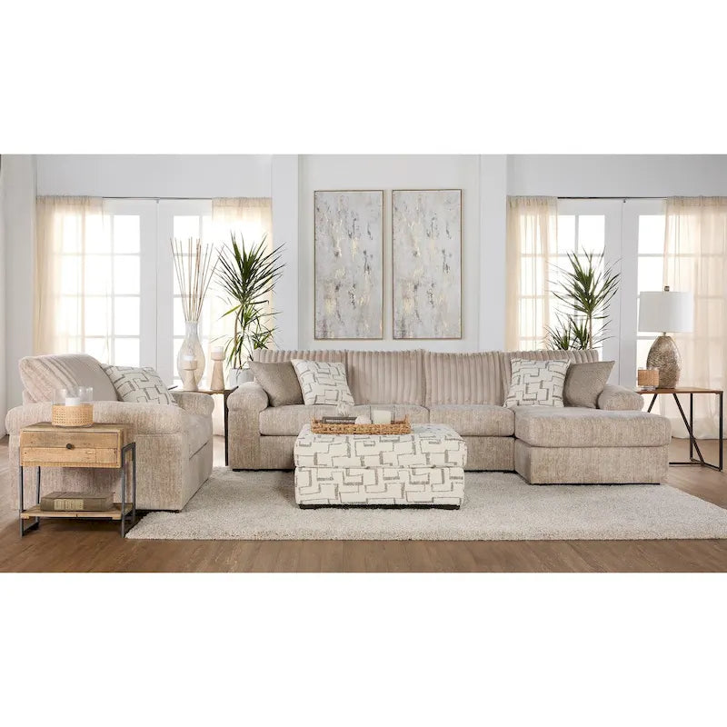 Divano componibile Roundhill Furniture Nason in velluto a coste larghe, con chaise longue, poltrona e pouf