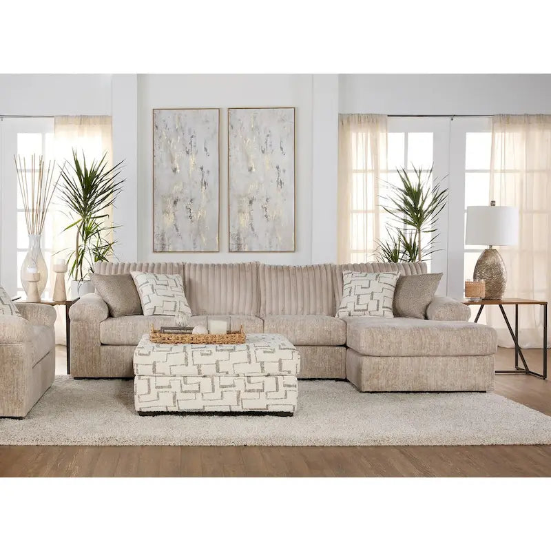 Divano componibile Roundhill Furniture Nason in velluto a coste larghe, con chaise longue, poltrona e pouf