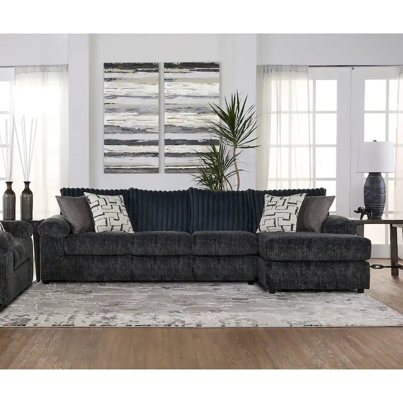 Divano componibile Roundhill Furniture Nason in velluto a coste larghe, con chaise longue, poltrona e pouf