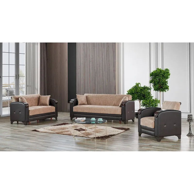 Conjunto de sala de estar moderno Somali de 3 piezas, cómodo y convertible en cama: un sofá, un sofá de dos plazas y un sillón