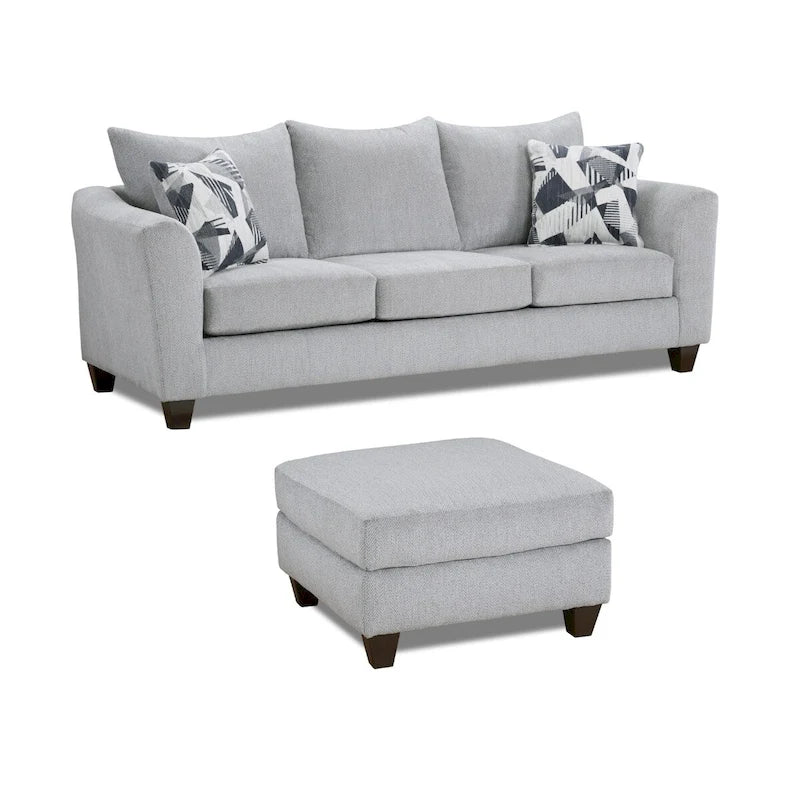 Roundhill Furniture Duleek 2-delige woonkamerset, bank en cocktailpoef, zilverkleurig visgraatpatroon