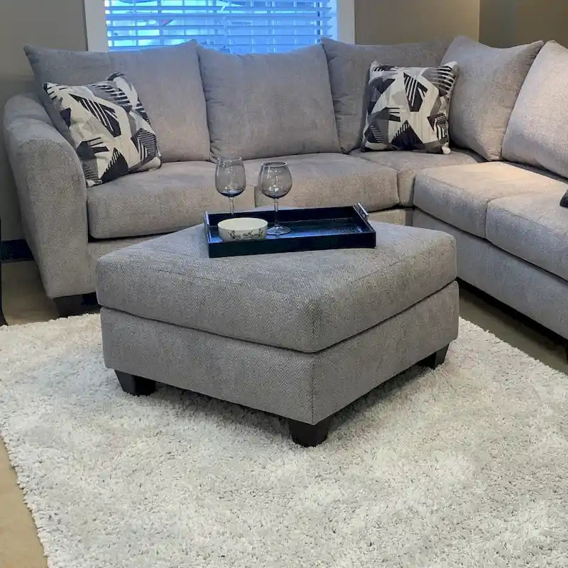 Roundhill Furniture Duleek 2-delige woonkamerset, bank en cocktailpoef, zilverkleurig visgraatpatroon