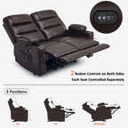 Elektrischer Relax-Zweisitzer MCombo, elektrisch verstellbares Sofa mit Wärme- und Vibrationsfunktion, USB-Anschlüssen und Getränkehaltern PR622