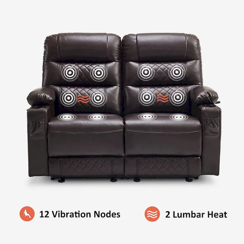 Elektrischer Relax-Zweisitzer MCombo, elektrisch verstellbares Sofa mit Wärme- und Vibrationsfunktion, USB-Anschlüssen und Getränkehaltern PR622
