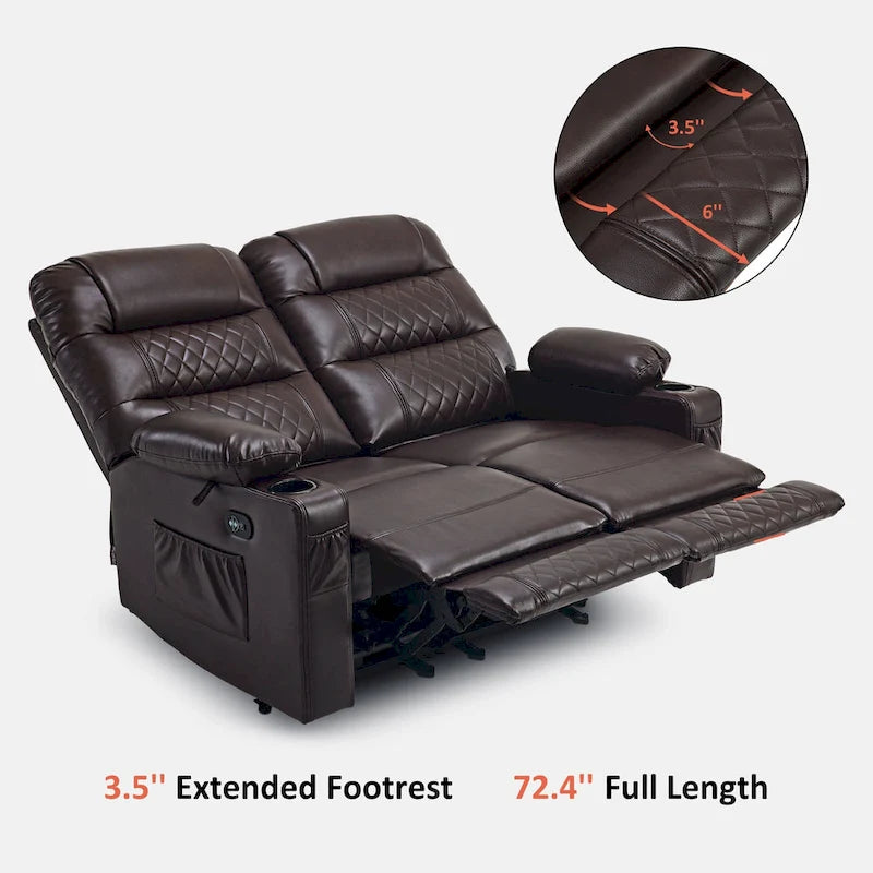 Elektrischer Relax-Zweisitzer MCombo, elektrisch verstellbares Sofa mit Wärme- und Vibrationsfunktion, USB-Anschlüssen und Getränkehaltern PR622