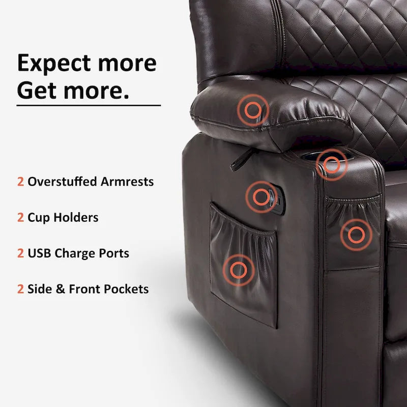 Elektrischer Relax-Zweisitzer MCombo, elektrisch verstellbares Sofa mit Wärme- und Vibrationsfunktion, USB-Anschlüssen und Getränkehaltern PR622
