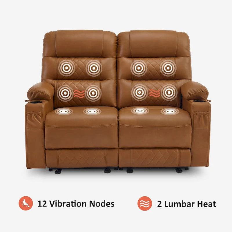 Elektrischer Relax-Zweisitzer MCombo, elektrisch verstellbares Sofa mit Wärme- und Vibrationsfunktion, USB-Anschlüssen und Getränkehaltern PR622