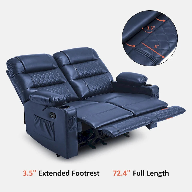 Elektrischer Relax-Zweisitzer MCombo, elektrisch verstellbares Sofa mit Wärme- und Vibrationsfunktion, USB-Anschlüssen und Getränkehaltern PR622