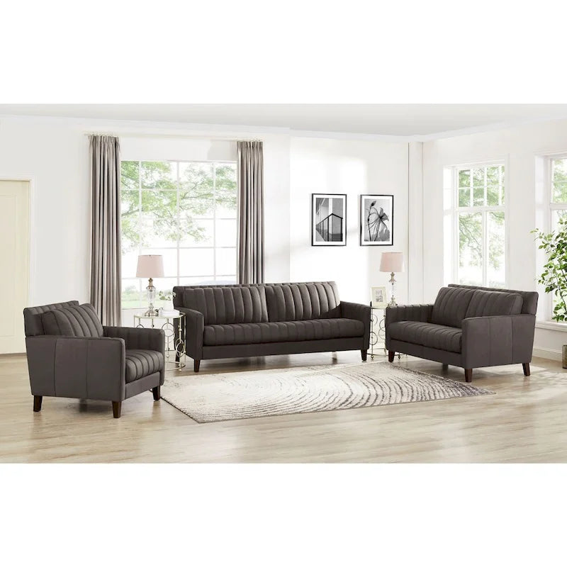 Hydeline Ennis set van topnerfleer met bank, loveseat en fauteuil – bank, loveseat, fauteuil