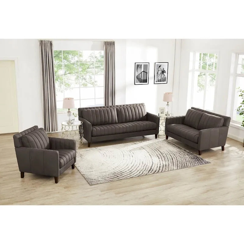 Hydeline Ennis set van topnerfleer met bank, loveseat en fauteuil – bank, loveseat, fauteuil