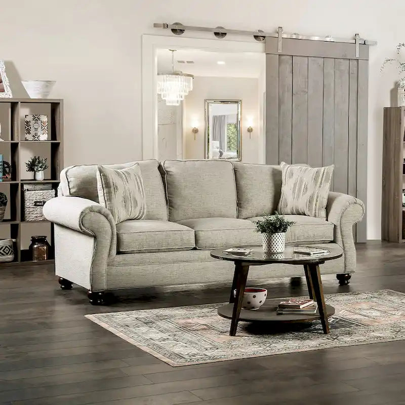 Ensemble de canapés 2 pièces Chetbert, tissu crème rembourré, style transitionnel, par Furniture of America