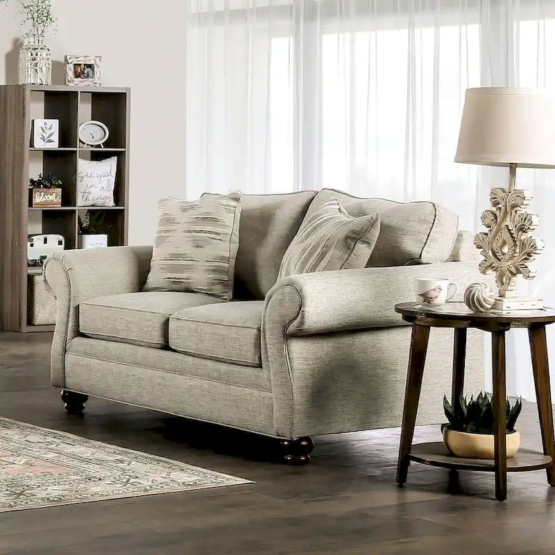 Ensemble de canapés 2 pièces Chetbert, tissu crème rembourré, style transitionnel, par Furniture of America