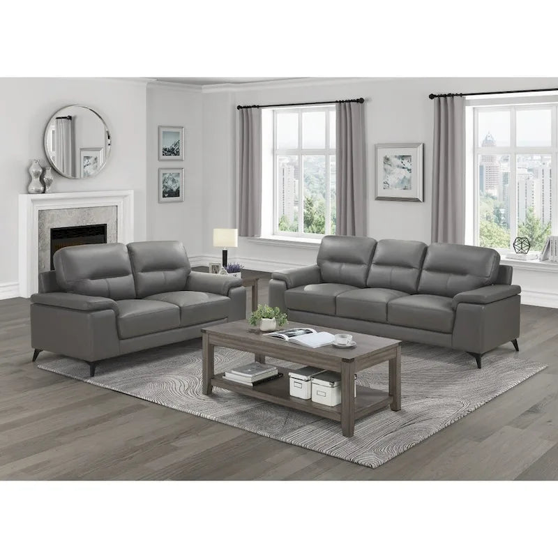 Causeuse Roxine en cuir pleine fleur gris foncé
