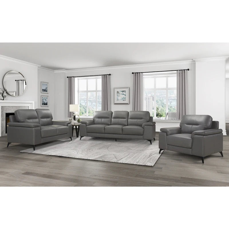 Causeuse Roxine en cuir pleine fleur gris foncé