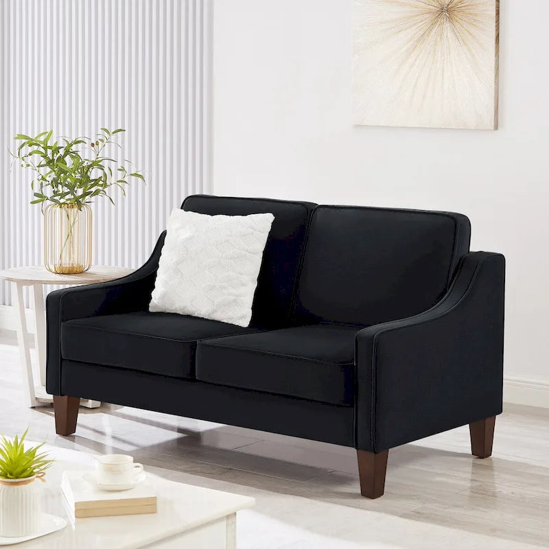 Moderne tweezitsbank voor de woonkamer, kleine bank met fluwelen bekleding - 51.5L x 29 W x 34.25 H, zithoogte: 18