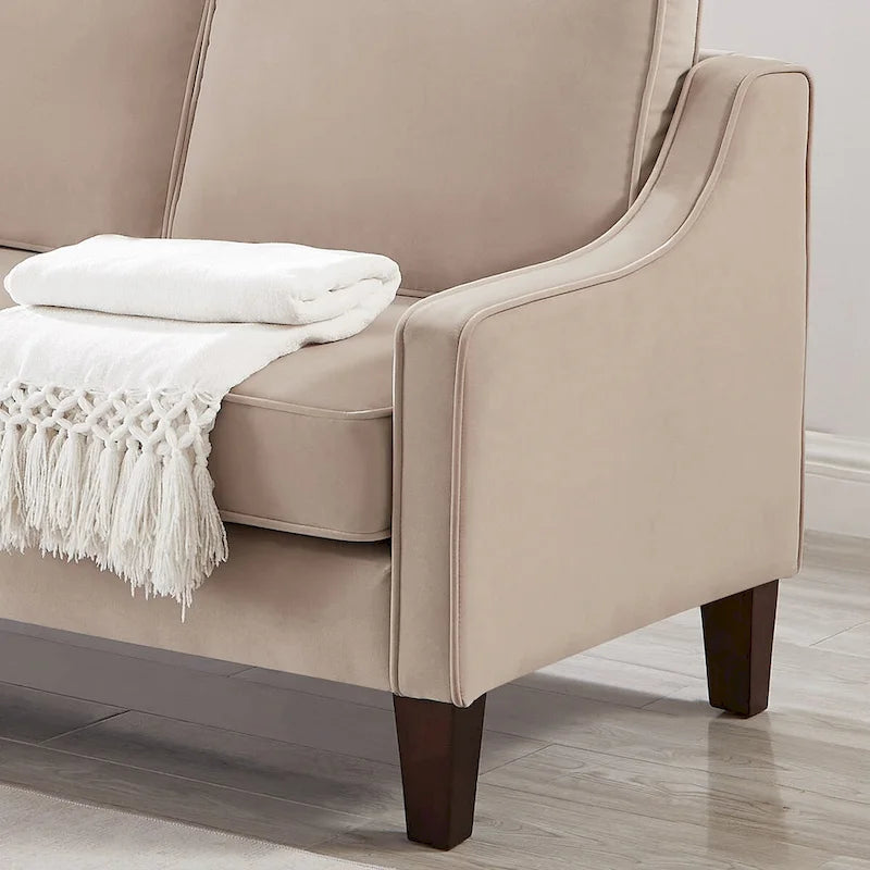 Moderne tweezitsbank voor de woonkamer, kleine bank met fluwelen bekleding - 51.5L x 29 W x 34.25 H, zithoogte: 18