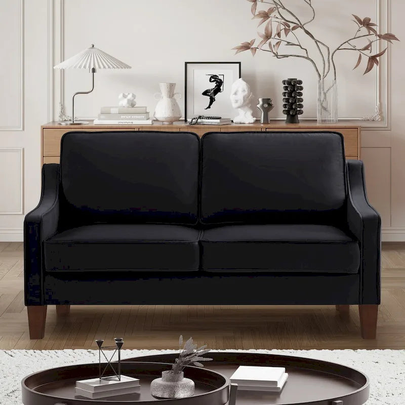 Moderne tweezitsbank voor de woonkamer, kleine bank met fluwelen bekleding - 51.5L x 29 W x 34.25 H, zithoogte: 18