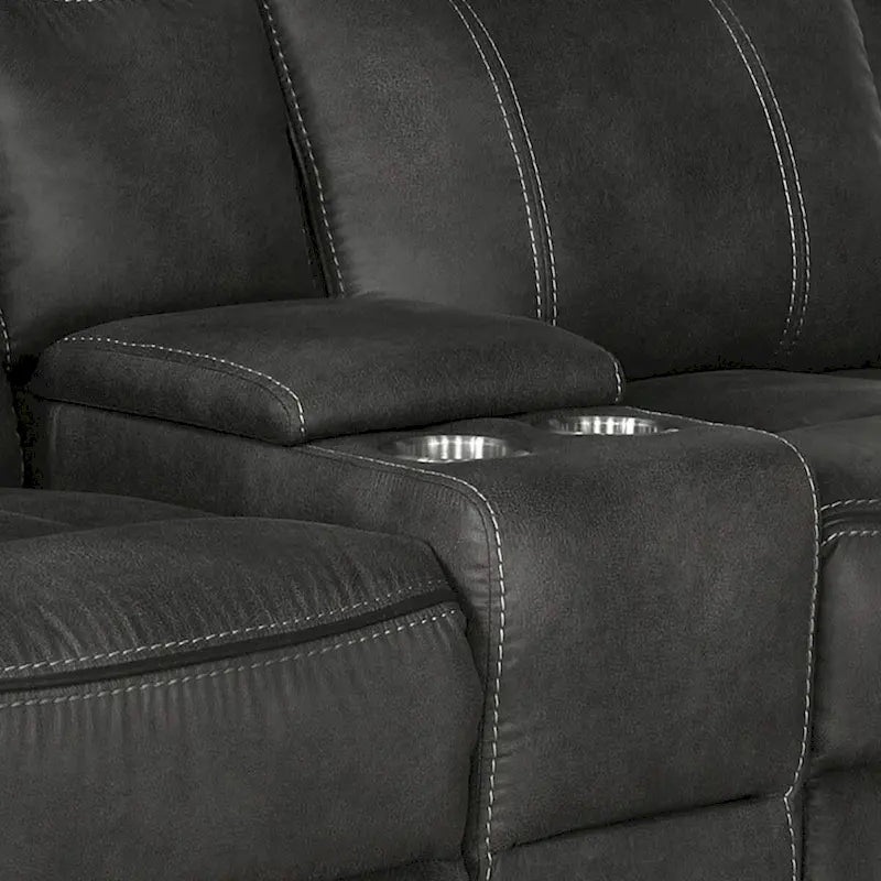 Tom loveseat met handmatige verstelbare relaxfunctie, 74 inch, gelvulling, zwart kunstleer