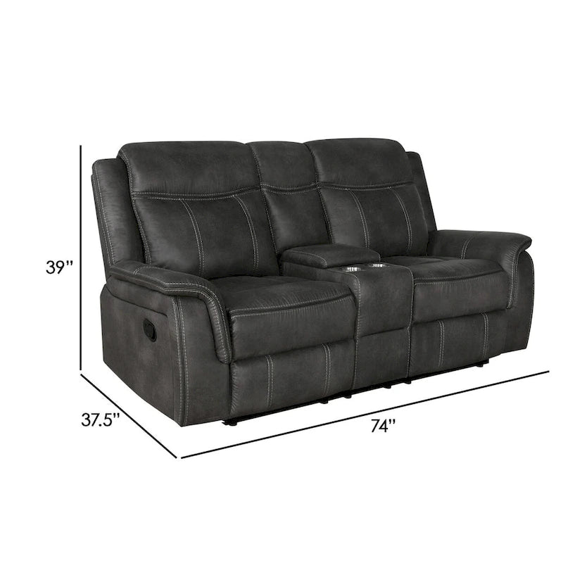 Tom loveseat met handmatige verstelbare relaxfunctie, 74 inch, gelvulling, zwart kunstleer