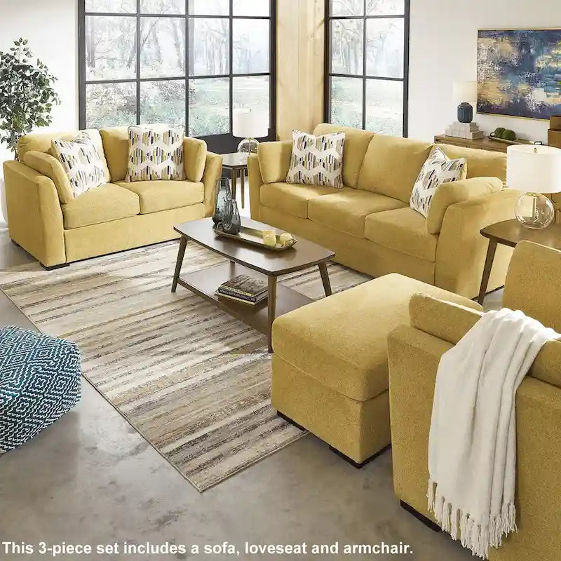 Roundhill Furniture Clareen 3-teiliges Wohnzimmer-Set, Sofa, Zweisitzer und Cutler-Sessel