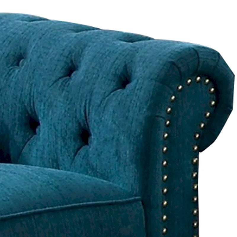 Loveseat mit geknöpfter Rückenlehne und abgerundeten Armlehnen im Roll-Design, Blau