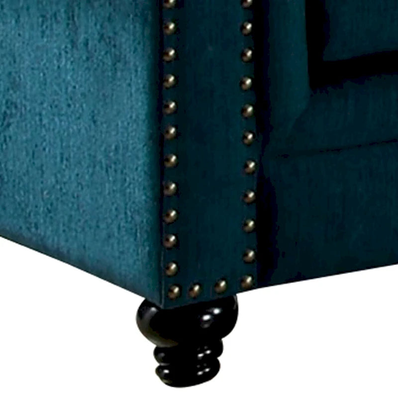 Loveseat mit geknöpfter Rückenlehne und abgerundeten Armlehnen im Roll-Design, Blau